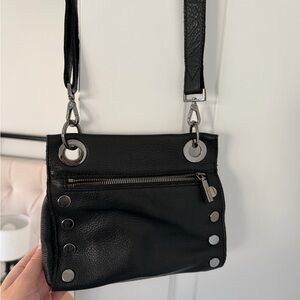 Hammitt "Tony Small" Black Leather Shoulder Bag with Silver Accents